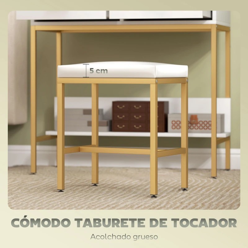 Tocador de Maquillaje con Luz y Taburete