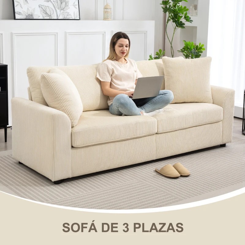 Sofá 3 Plazas Tapizado en Pana para Salón | Muebles Tam Tam