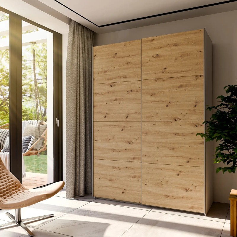 Armario 150cm Puertas Correderas Reversible Roble y Blanco | Muebles TamTam