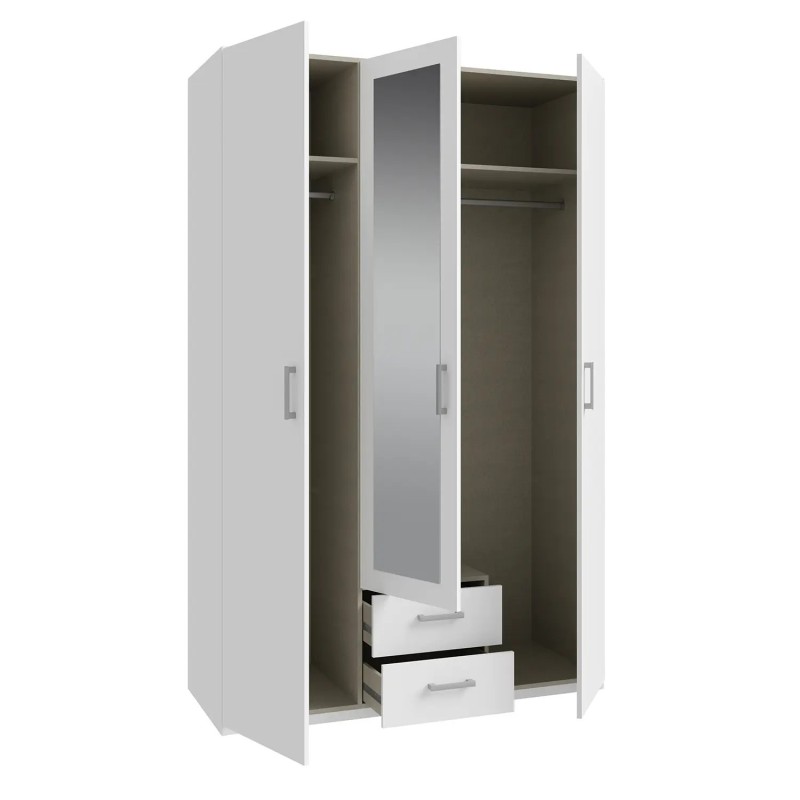 Armario 133 cm Blanco con Espejo y Cajones