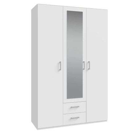 Armario 133 cm Blanco con Espejo y Cajones