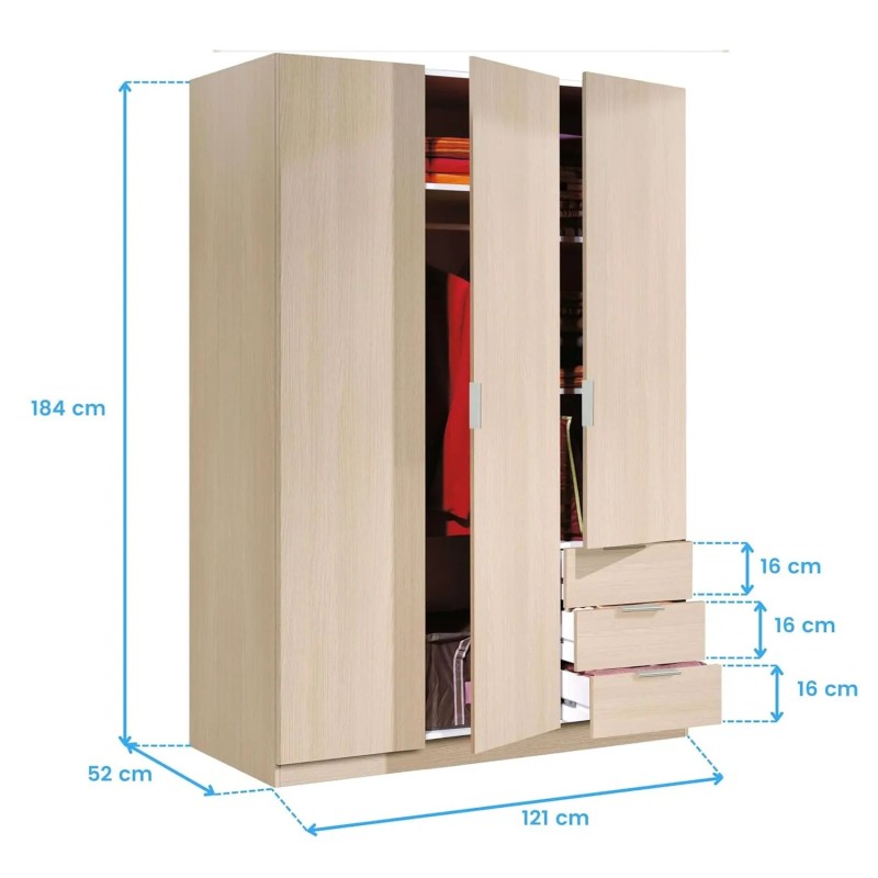 Armario para ropa 3 puertas y 3 cajones - Muebles Tam Tam