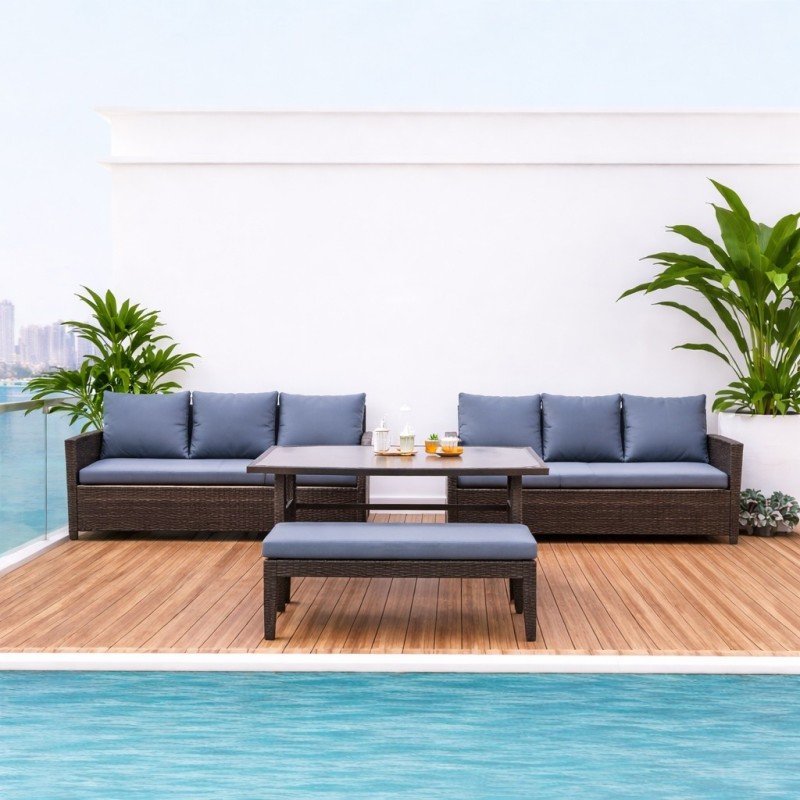 Conjunto Jardín Ratán 4 Piezas con Mesa Alta