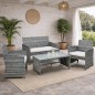 Set Jardín Vitta – Sofá 2 Plazas, 2 Sillones y Mesa Cristal en Ratán Gris
