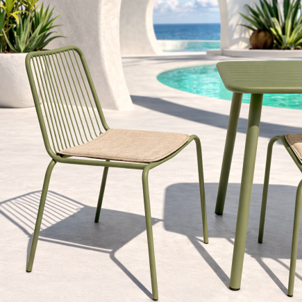 Pack 4 Sillas Aloha Metal Verde Tiza con Cojín – Interior y Exterior