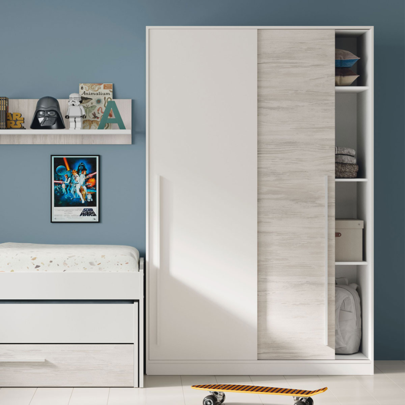 Armario 2 Puertas Correderas 120 cm Blanco con Estantes