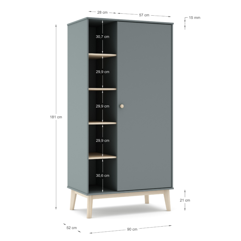 Armario 1 Puerta Verde Kaki con Estantes 181 cm