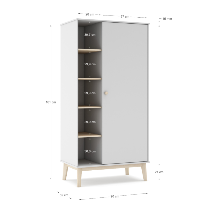 Armario 1 Puerta Blanco con Estantes y Patas 181 cm