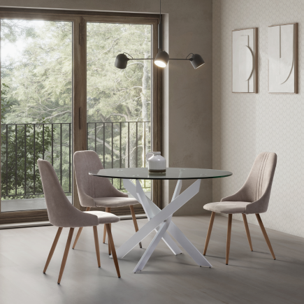 Mesa Redonda Cristal Blanca 120 cm Moderna