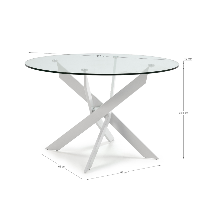 Mesa Redonda Cristal Blanca 120 cm Moderna