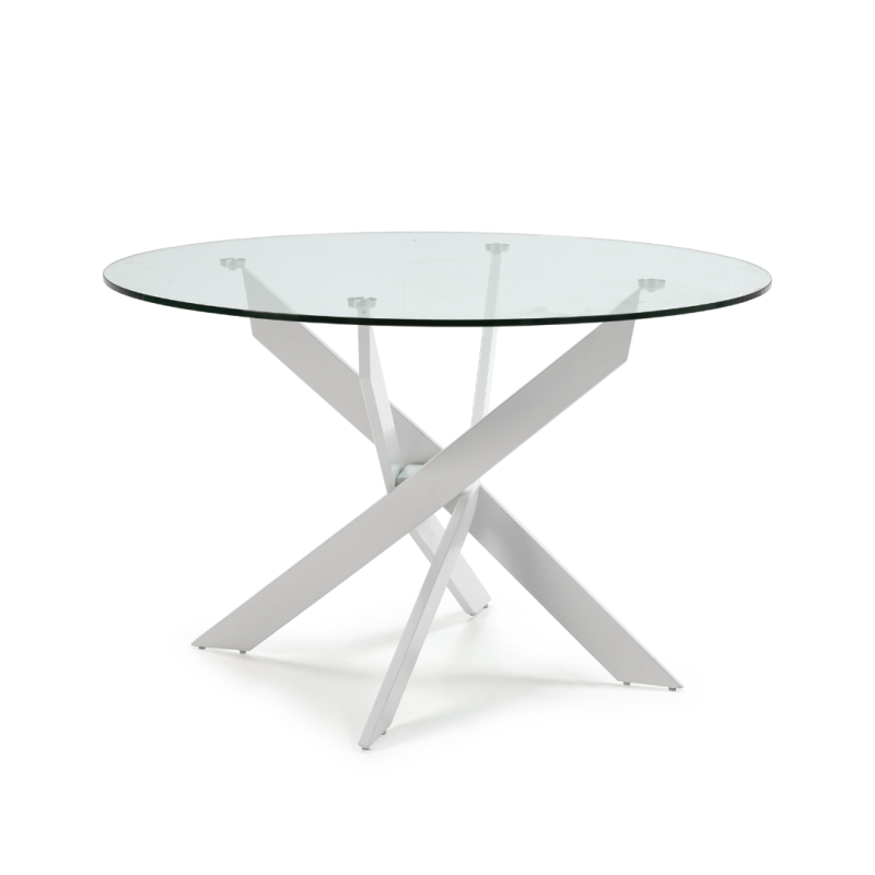 Mesa Redonda Cristal Blanca 120 cm Moderna