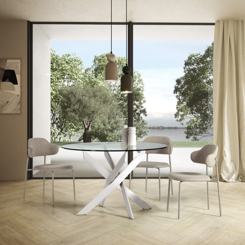 Mesa Redonda Cristal Blanca 120 cm Moderna