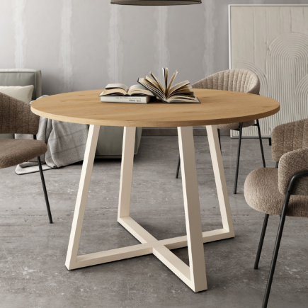 Mesa Redonda Roble 100 cm con Patas Marfil Moderna