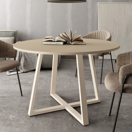Mesa Redonda 100 cm Color Perla con Patas Marfil Moderna