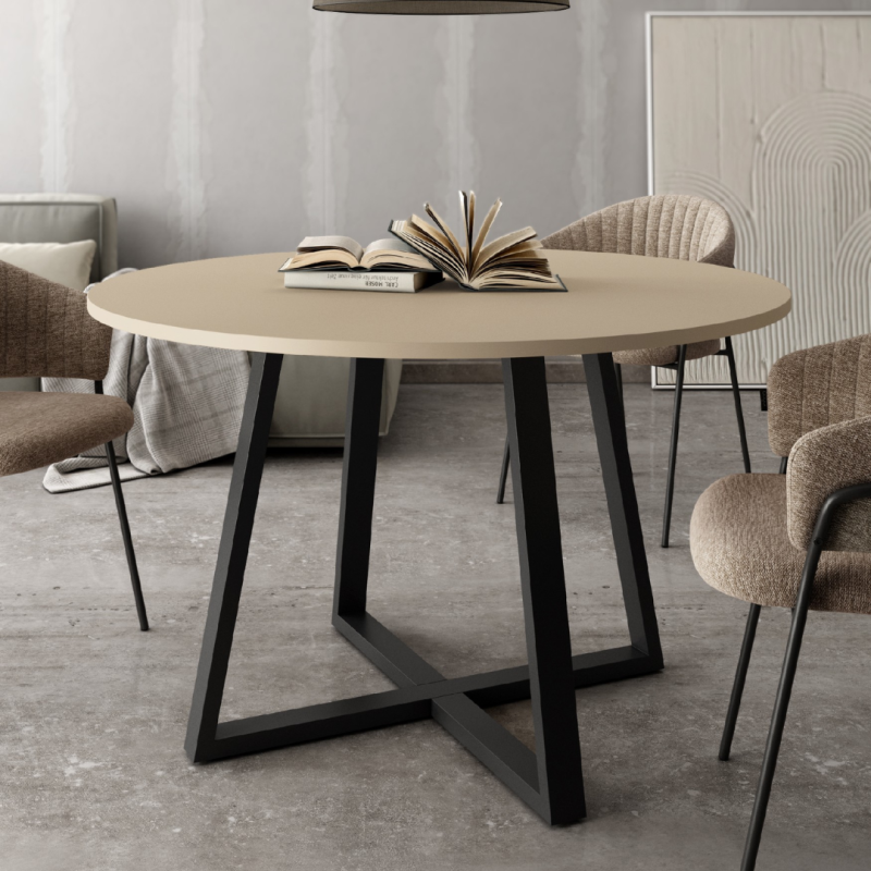 Mesa Redonda Perla 100 cm con Patas Negras Moderna