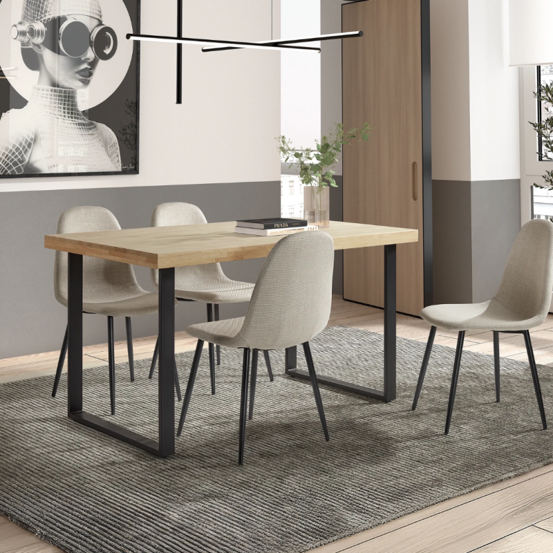 Mesa Comedor 140x80 Industrial Roble y Negro | Diseño Moderno