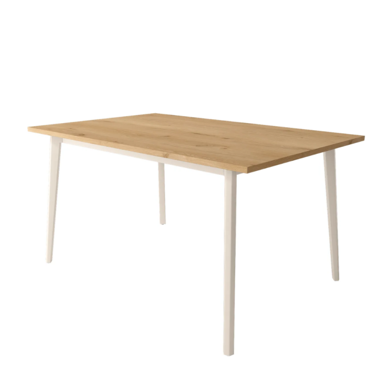 Mesa 140x90 Roble con Patas Metálicas Marfil | Diseño Nórdico