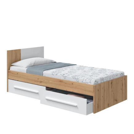 Cama Juvenil 90x190 con Cajones | Noa Blanco y Roble