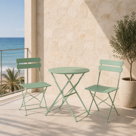 Set Bistro Plegable Verde Balcón 2 Personas | Mesa y Sillas Exterior