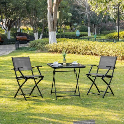 Set Jardín Plegable 2 Personas con Mesa y Sillas | Balcón Exterior Negro