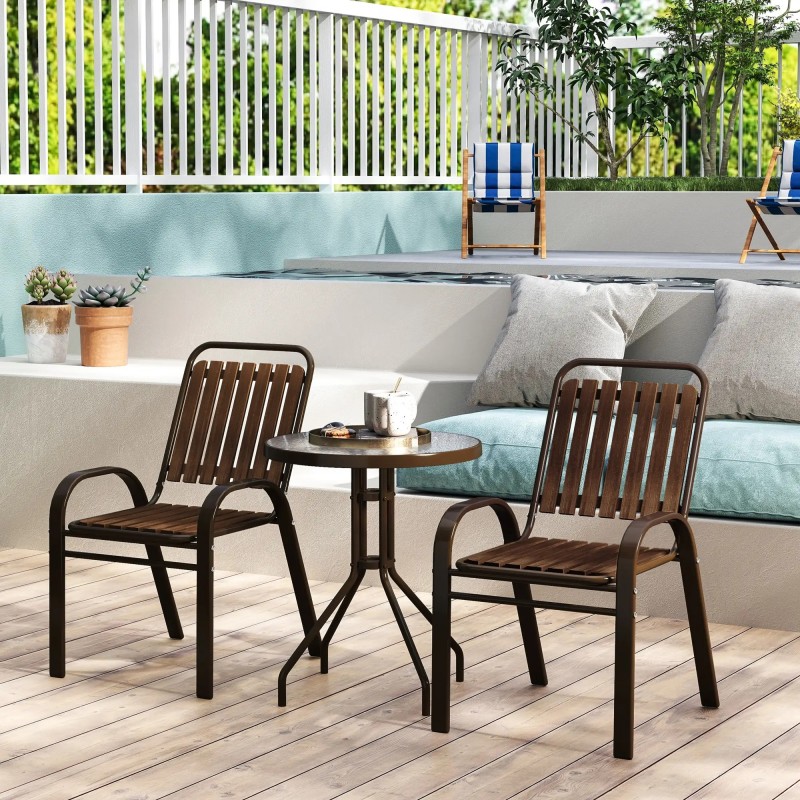 Conjunto Jardín Mesa Vidrio y 2 Sillas Apilables | Exterior Elegante