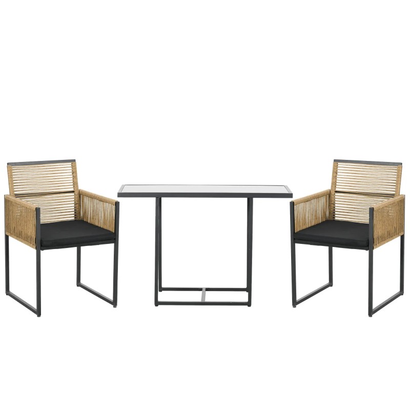 Set Ratán Anidable con Mesa de Cristal y 2 Sillas | Exterior Compacto