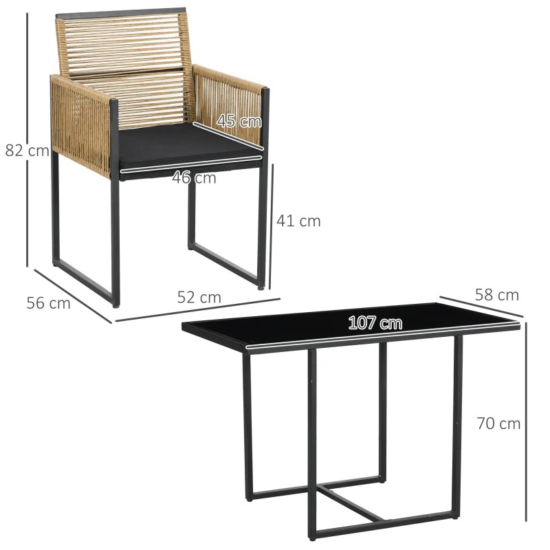 Set Ratán Anidable con Mesa de Cristal y 2 Sillas | Exterior Compacto