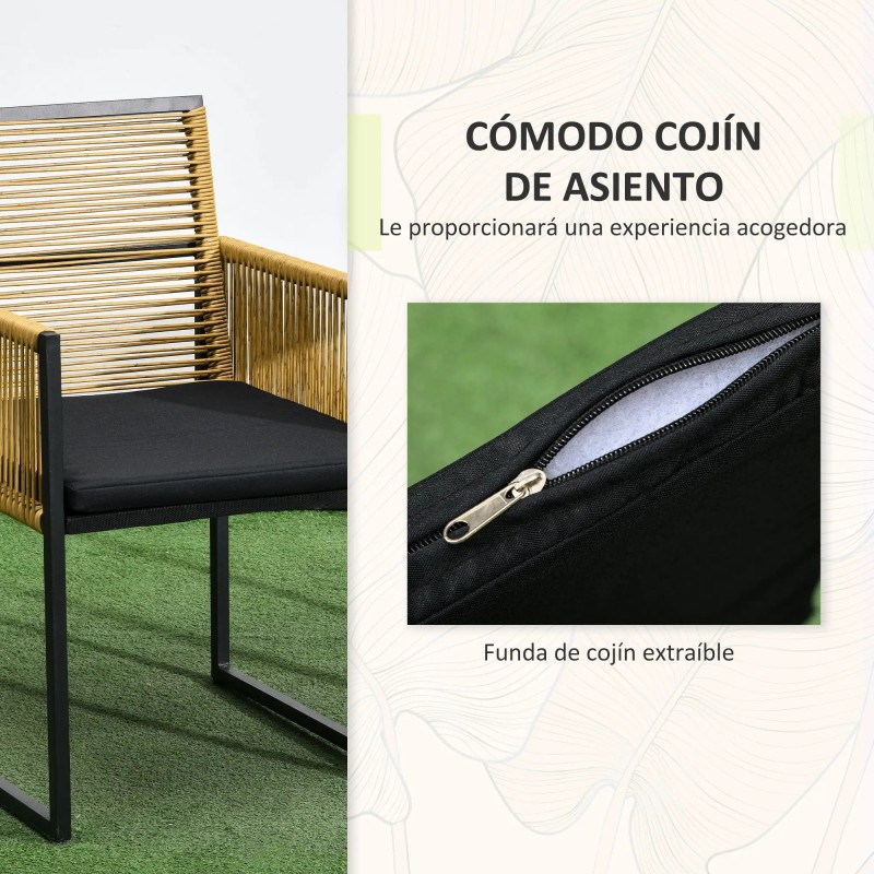 Set Ratán Anidable con Mesa de Cristal y 2 Sillas | Exterior Compacto