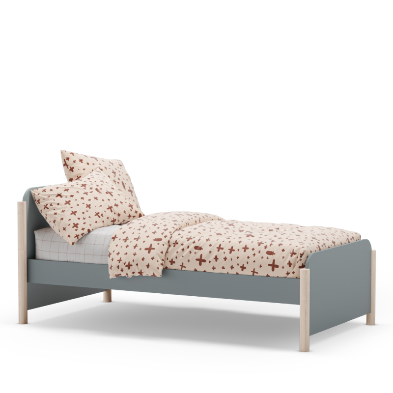 Cama Juvenil Verde Kaki y Madera 90x190 | Diseño Moderno