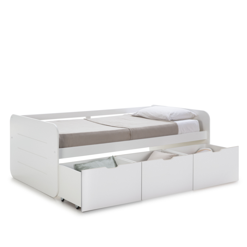 Cama Juvenil Blanca con 3 Cajones 90x190 | Cama con Almacenaje