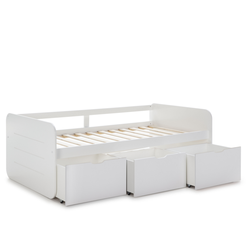 Cama Juvenil Blanca con 3 Cajones 90x190 | Cama con Almacenaje
