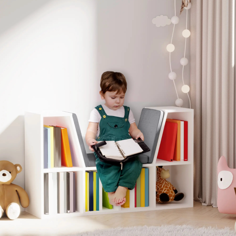 Librería Infantil con Rincón de Lectura y Cojín | 6 Cubos 102x61 cm