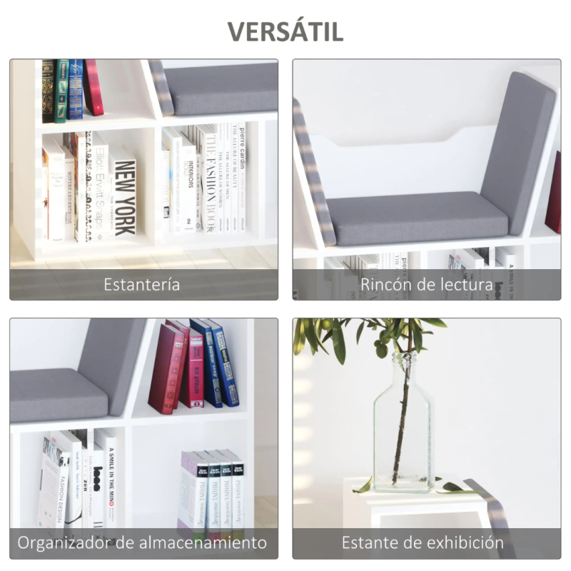 Librería Infantil con Rincón de Lectura y Cojín | 6 Cubos 102x61 cm
