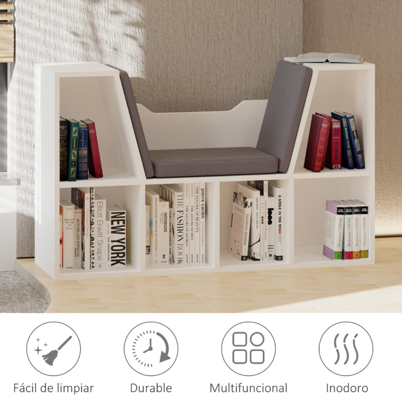 Librería Infantil con Rincón de Lectura y Cojín | 6 Cubos 102x61 cm