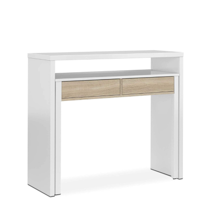 Mesa Escritorio Extensible Consola 2 en 1 | Blanco Artik y Roble Canadian 98,5 cm