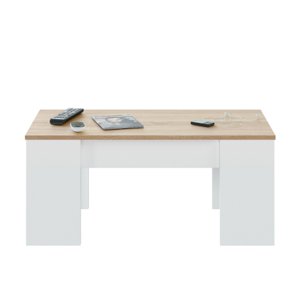 Mesa de Centro Elevable Blanco Artik Roble Canadian | 100x50 cm