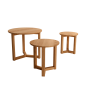 Set 3 Mesas Nido Redondas Roble Natural | Ø50/Ø35/Ø30 cm Estructura Trípode