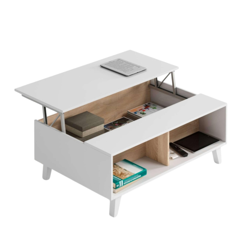 Mesa de Centro Elevable Zaiken Blanco y Roble | 100x68 cm