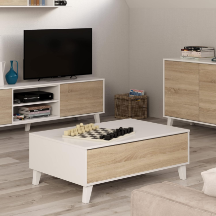 Mesa de Centro Elevable Zaiken Blanco y Roble | 100x68 cm