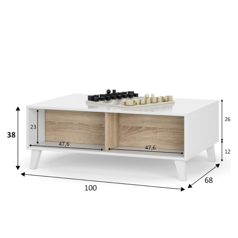 Mesa de Centro Elevable Zaiken Blanco y Roble | 100x68 cm