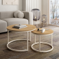 Set 2 Mesas Auxiliares Redondas Huron Roble Estructura Marfil | Ø70 y Ø50 cm
