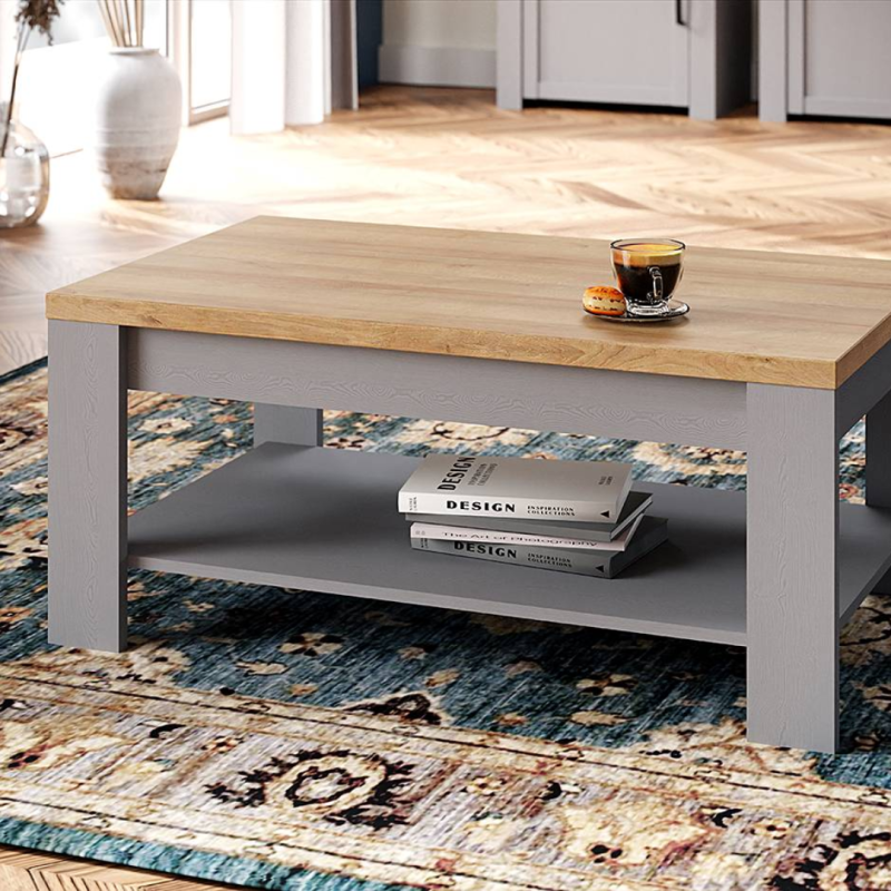 Mesa de Centro Bohol Gris y Efecto Roble con Estante Inferior | 100x60x46 cm