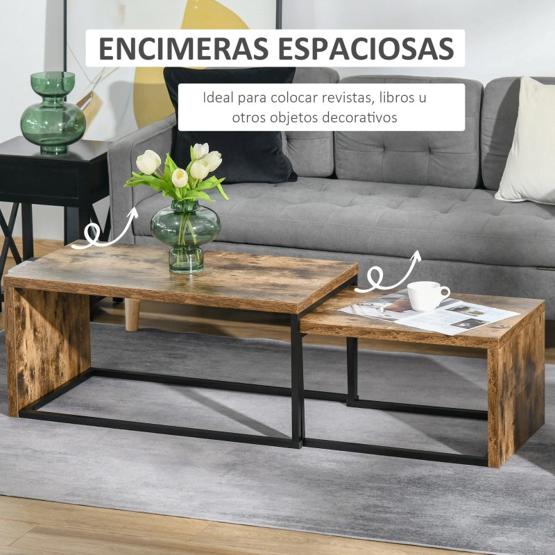 Juego 2 Mesas Nido Centro Industrial Metal y MDF | Grande 90x48 cm + Pequeña 59x42 cm