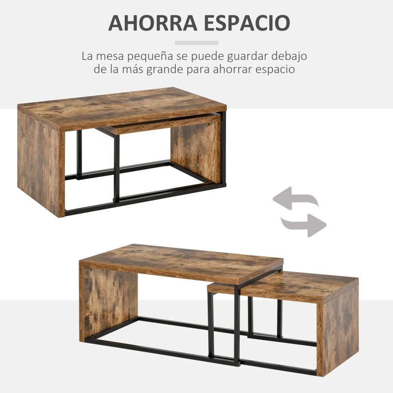 Juego 2 Mesas Nido Centro Industrial Metal y MDF | Grande 90x48 cm + Pequeña 59x42 cm