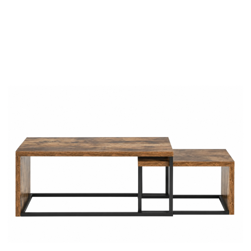 Juego 2 Mesas Nido Centro Industrial Metal y MDF | Grande 90x48 cm + Pequeña 59x42 cm