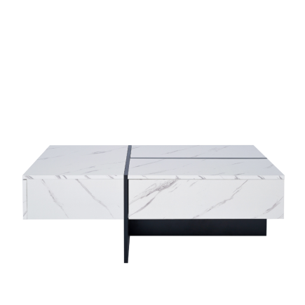 Mesa de Centro LED Efecto Mármol 3 Cajones | Iluminación App | 100x50 cm