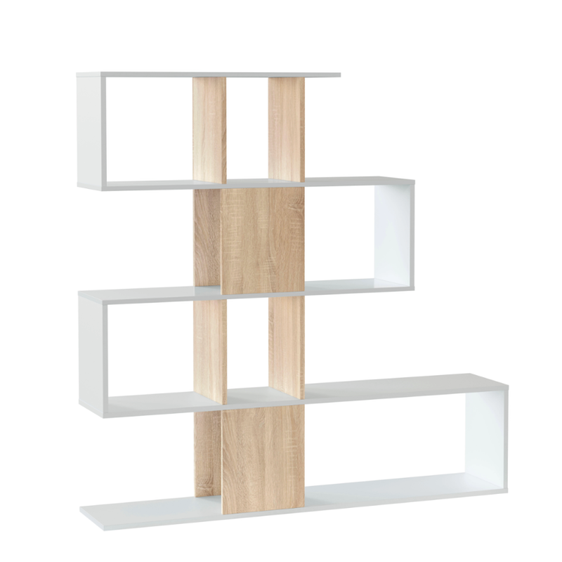 Estantería Zig-Zag 12 Huecos Blanco Artik y Roble Canadian | 145x145 cm