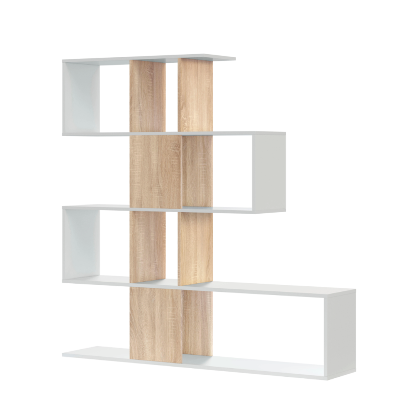 Estantería Zig-Zag 12 Huecos Blanco Artik y Roble Canadian | 145x145 cm