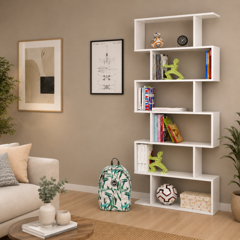 Estantería Athena Alta Zig-Zag Blanco Brillo | 80x192x25 cm