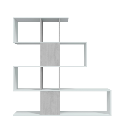Estantería Zig-Zag Blanco y Cemento 4 Estantes | 145x145x28 cm | Melamina